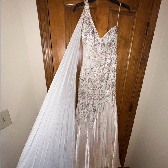 Mac Duggal One Shoulder Sequin Dress - White and Silver - Picture 2 of 7